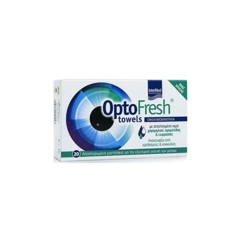 Intermed OptoFresh Towels Οφθαλμομάντηλα με Νερό Χαμομηλιού, Αμαμελίδας & Ευφρασίας 20 τμχ