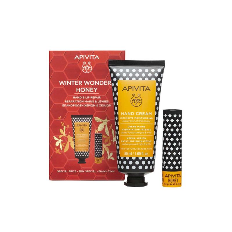 Apivita Winter Wonders Ενυδατική Κρέμα Χεριών με Υαλουρονικό Οξύ & Μέλι 50 ml & Lip Care Μέλι 4.4 g