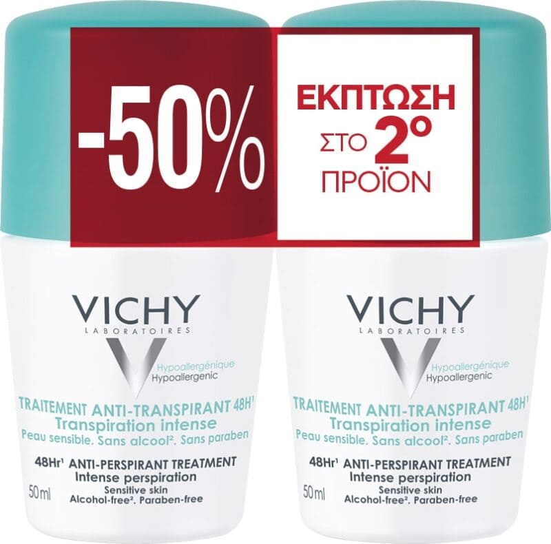 Vichy Deodorant 48h Roll-On Εντατική Αποσμητική Φροντίδα 2x50ml -50% στο δεύτερο τμχ