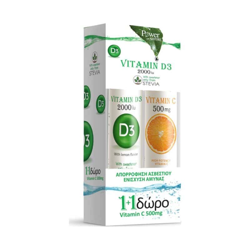 Power-of-Nature-Vitamin-D3-2000-IU-Stevia-20-eff-tabs-+-Dwro-Vitamin-C-500-mg-20-eff-tabs-5200321012347